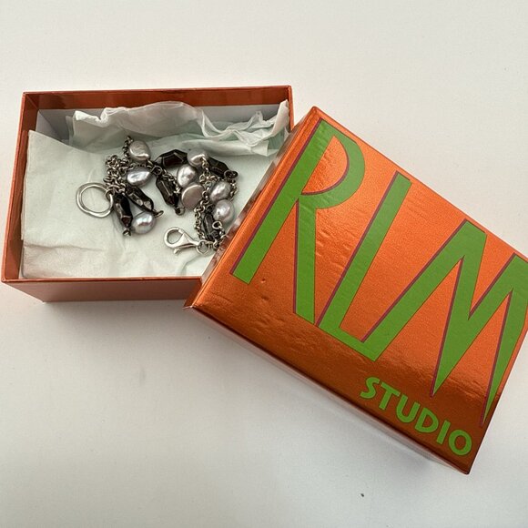 RLM Studio Robert Lee Morris Bracelet Sterling Silver Pearl Modernist Chain 8" - Picture 16 of 16